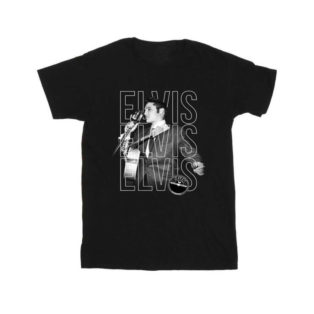 Elvis Mens Triple Logo Portrait T-Shirt / Black